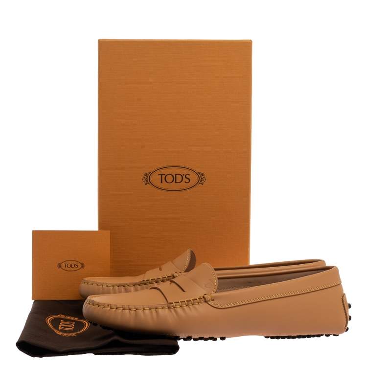 Pre Owned Tod's Beige Leather Penny Slip On Loafers Size 38.5