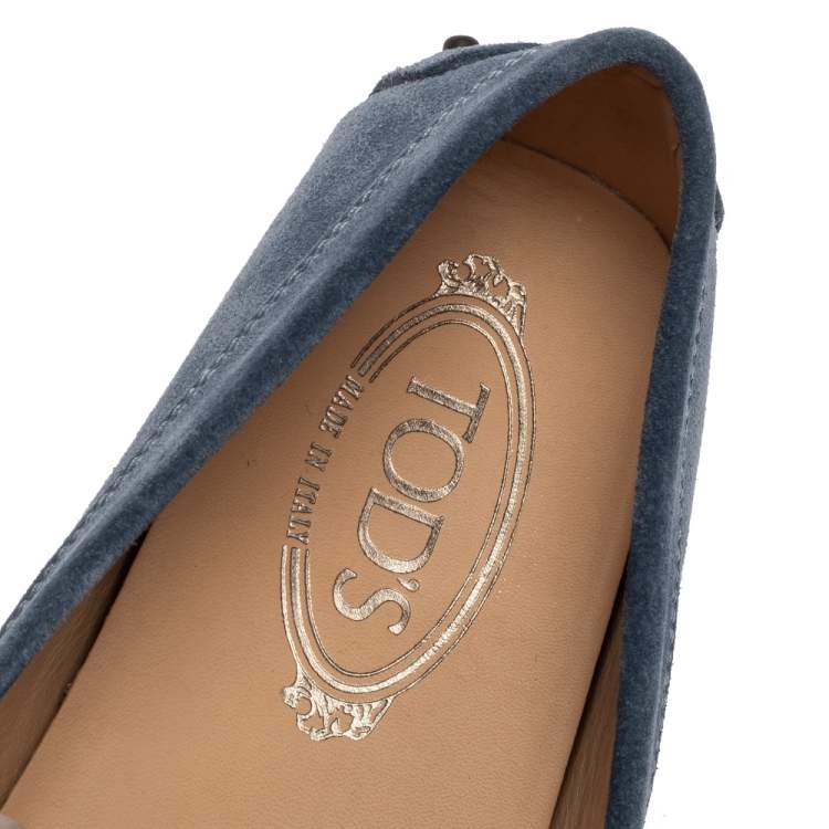 Pre Owned Tod's Blue Suede Leather Penny Slip On Loafers Size 39.5