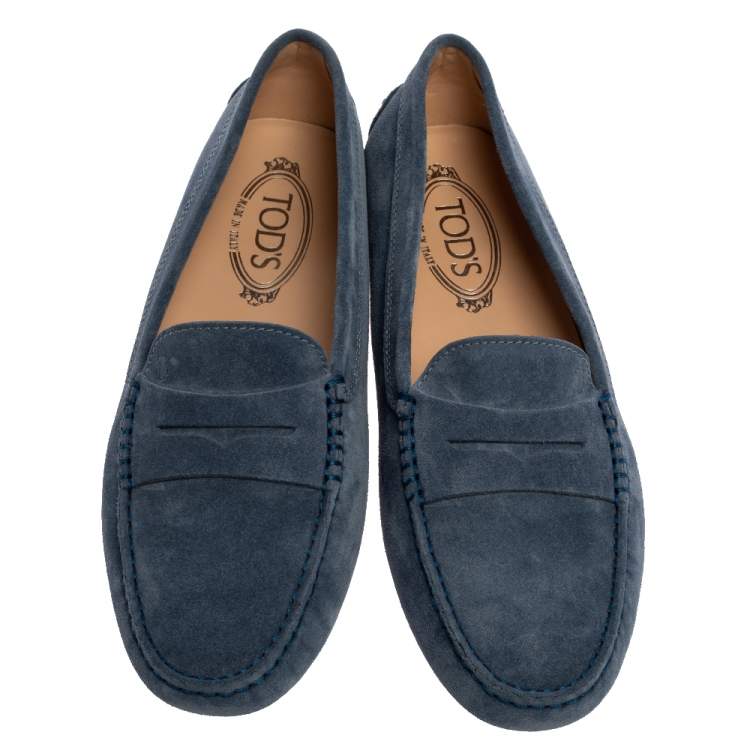 Pre Owned Tod's Blue Suede Leather Penny Slip On Loafers Size 39.5
