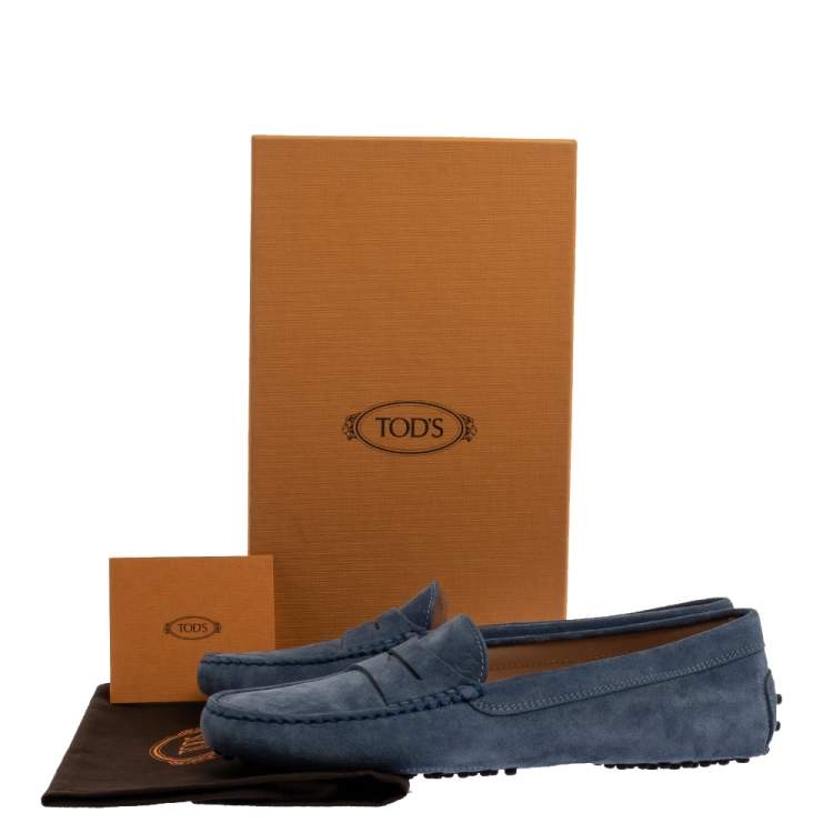 Pre Owned Tod's Blue Suede Leather Penny Slip On Loafers Size 39.5