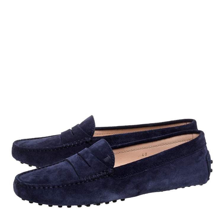 Pre Owned Tod's Blue Suede Leather Penny Slip On Loafers Size 40