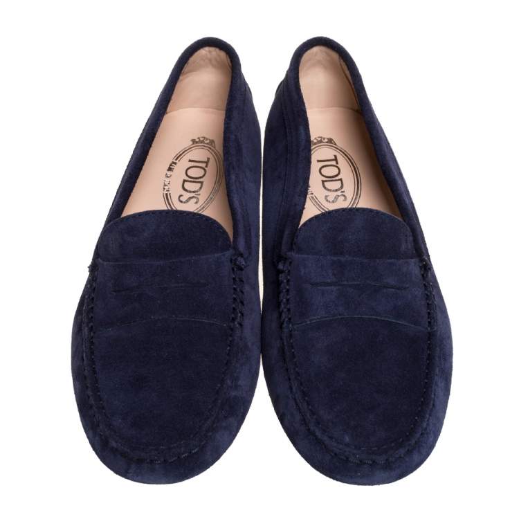 Pre Owned Tod's Blue Suede Leather Penny Slip On Loafers Size 40