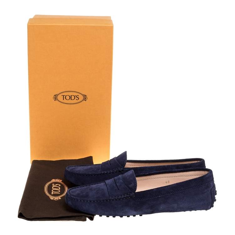 Pre Owned Tod's Blue Suede Leather Penny Slip On Loafers Size 40
