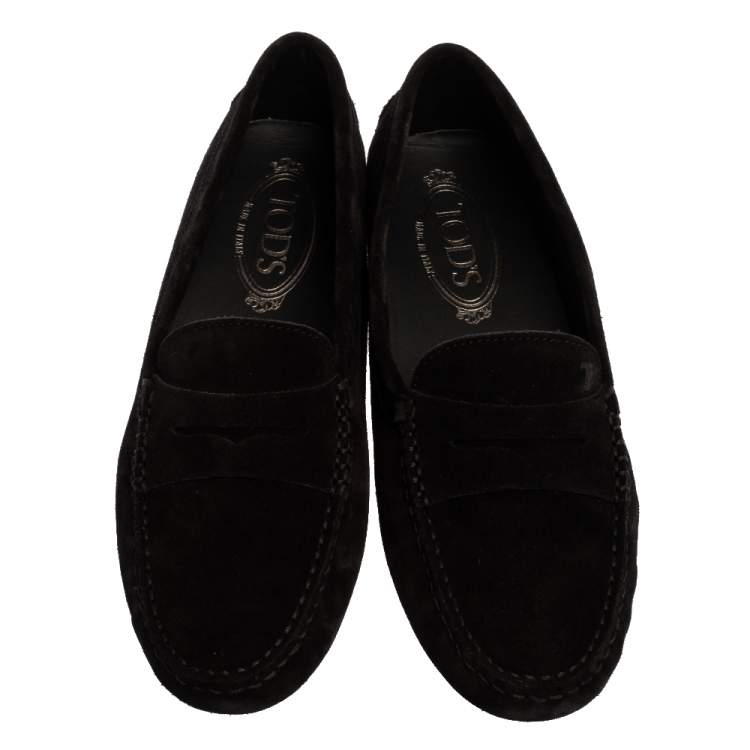 Pre Owned Tod's Black Suede Leather Penny Slip On Loafers Size 40