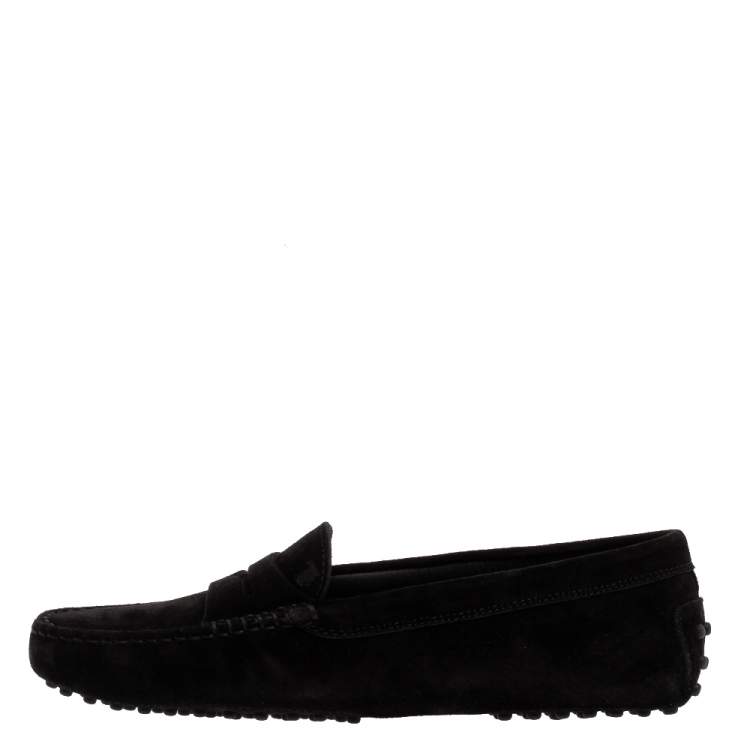 Pre Owned Tod's Black Suede Leather Penny Slip On Loafers Size 40