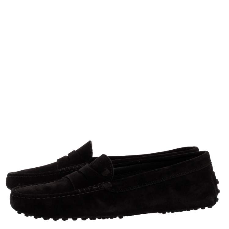 Pre Owned Tod's Black Suede Leather Penny Slip On Loafers Size 40