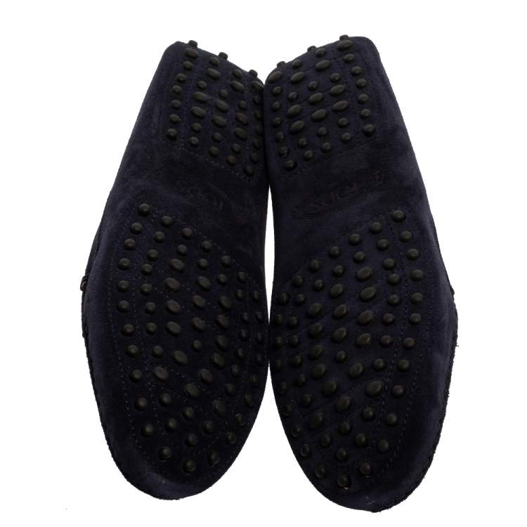 Pre Owned Tod's Blue Suede Leather Penny Slip On Loafers Size 39.5