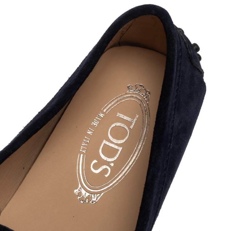 Pre Owned Tod's Blue Suede Leather Penny Slip On Loafers Size 39.5