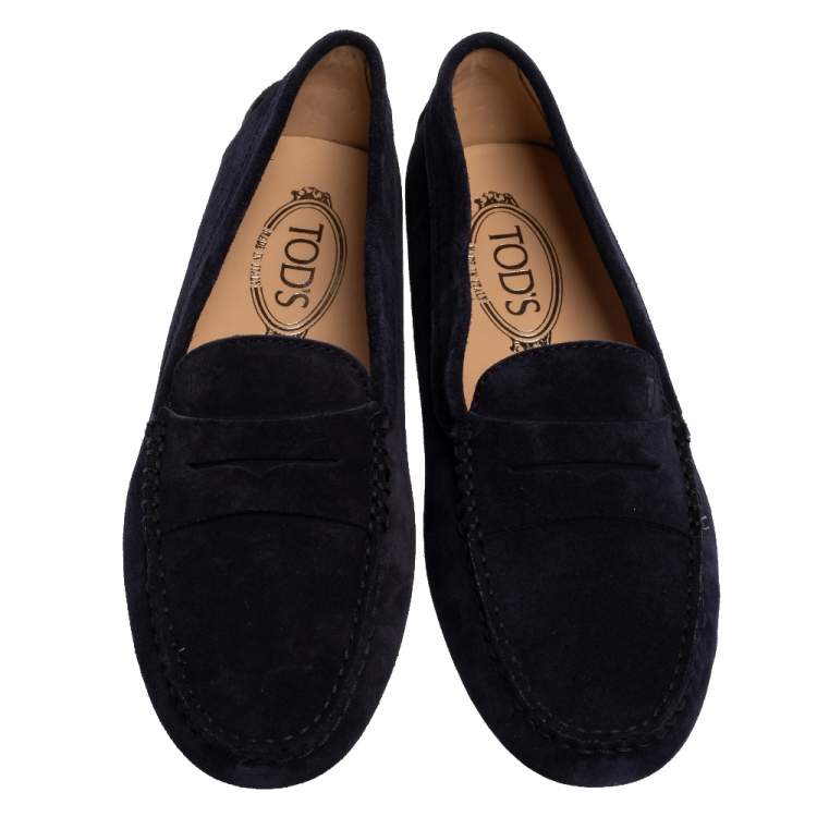 Pre Owned Tod's Blue Suede Leather Penny Slip On Loafers Size 39.5