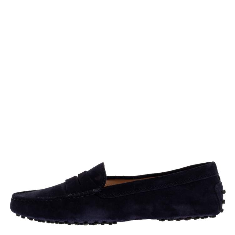 Pre Owned Tod's Blue Suede Leather Penny Slip On Loafers Size 39.5