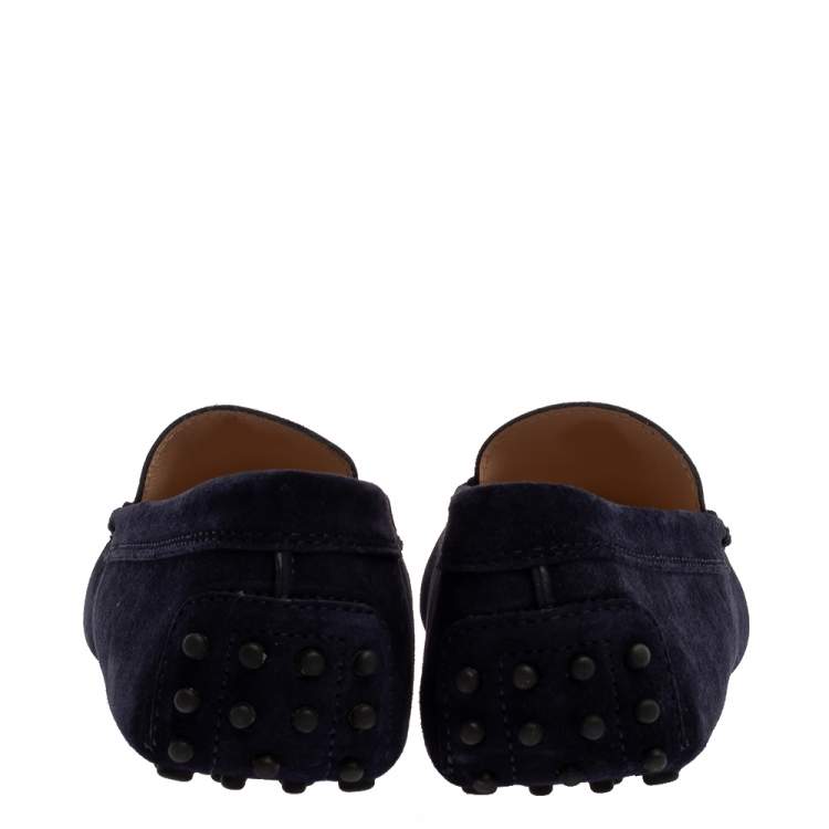 Pre Owned Tod's Blue Suede Leather Penny Slip On Loafers Size 39.5