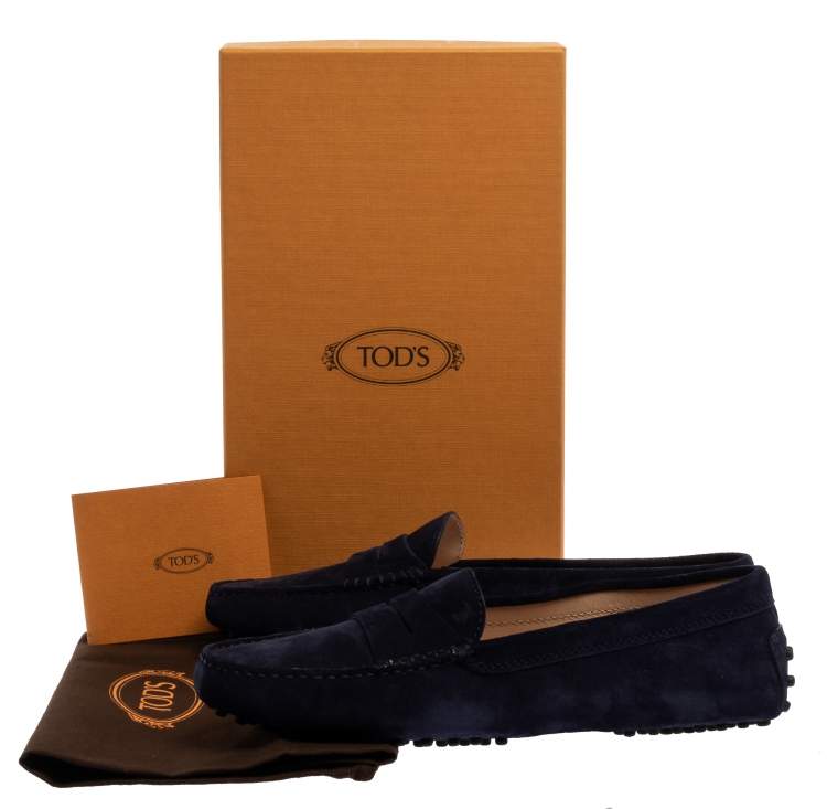 Pre Owned Tod's Blue Suede Leather Penny Slip On Loafers Size 39.5