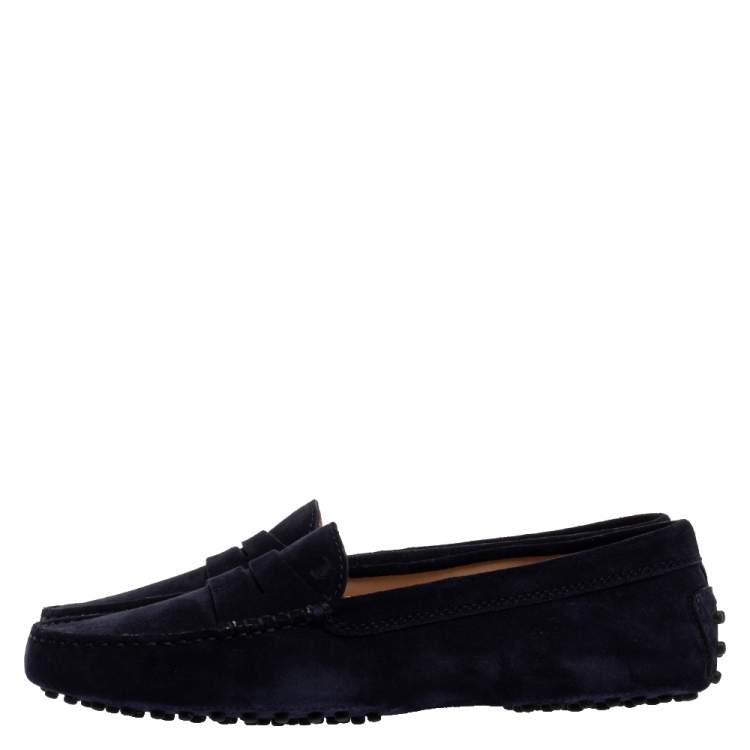 Pre Owned Tod's Blue Suede Leather Penny Slip On Loafers Size 39.5