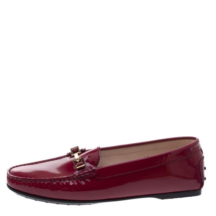 Pre Owned Tod's Fuchsia Patent Leather Horsebit Loafers Size 40
