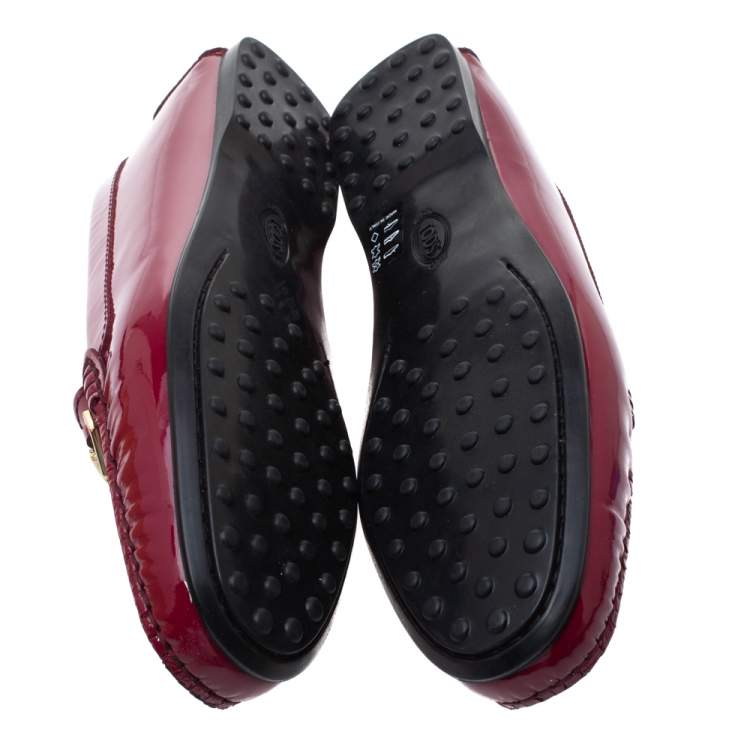 Pre Owned Tod's Fuchsia Patent Leather Horsebit Loafers Size 40