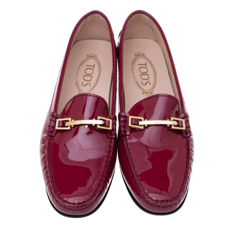 Pre Owned Tod's Fuchsia Patent Leather Horsebit Loafers Size 40