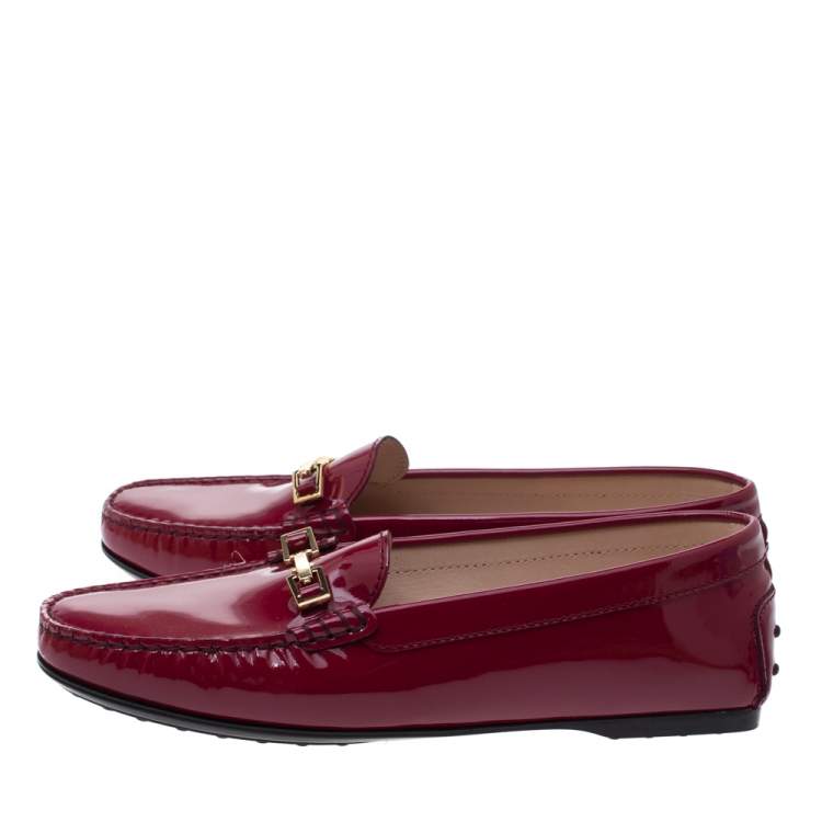 Pre Owned Tod's Fuchsia Patent Leather Horsebit Loafers Size 40
