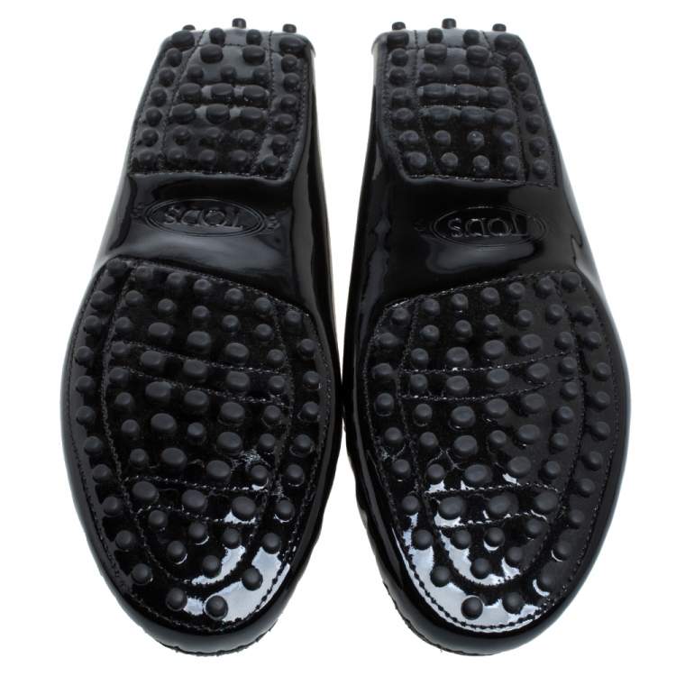 Pre Owned Tod's Black Patent Leather Gommini Embellished Double T Slip On Loafers Size 37.5