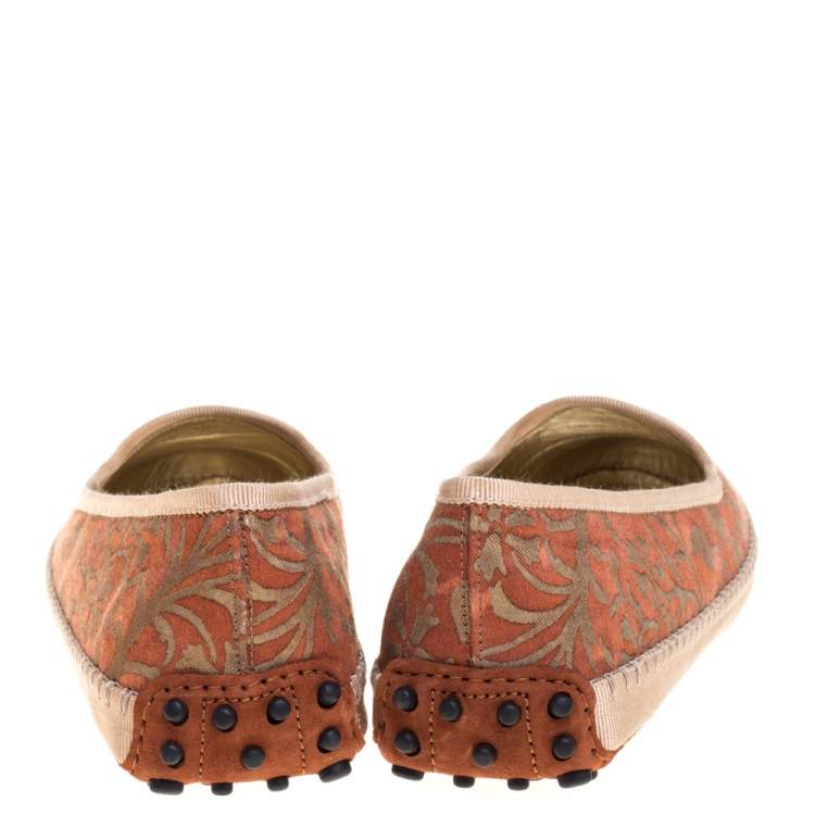 Pre Owned Tod's Orange Floral Printed Canvas Gommino Smoking Slippers Size 38.5
