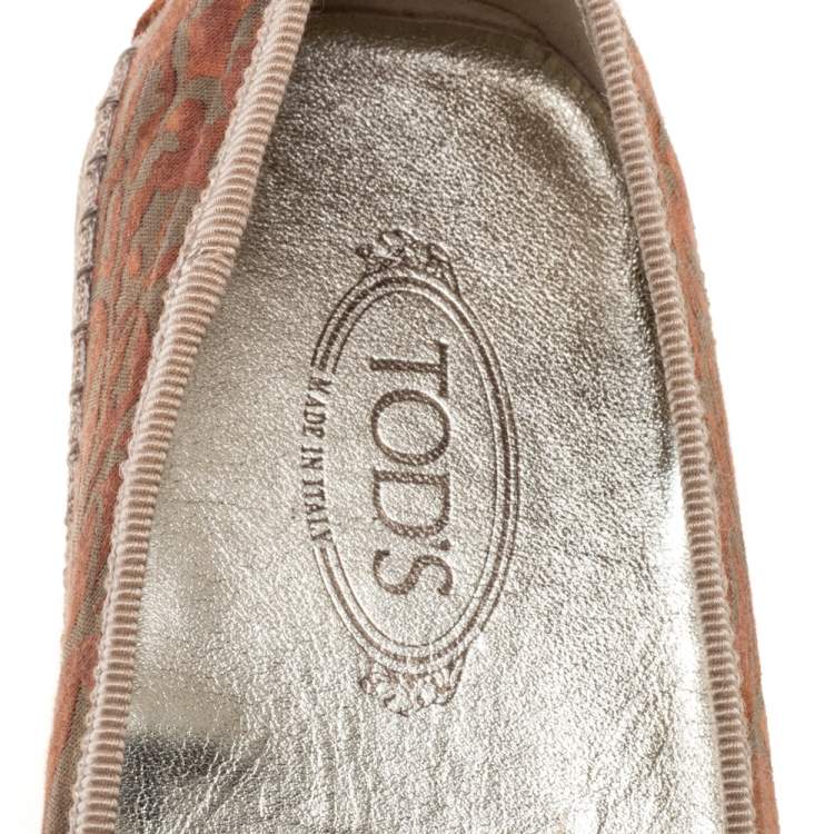 Pre Owned Tod's Orange Floral Printed Canvas Gommino Smoking Slippers Size 38.5