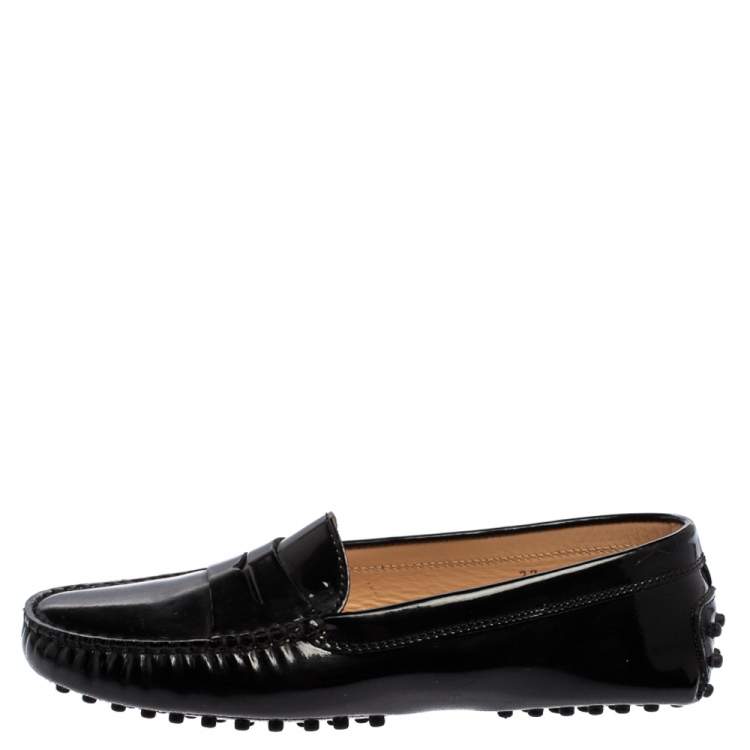 Pre Owned Tod's Black Patent Leather Penny Slip On Loafers Size 37
