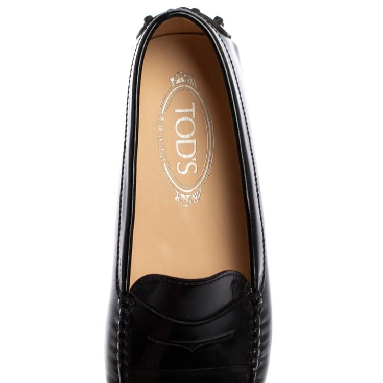 Pre Owned Tod's Black Patent Leather Penny Slip On Loafers Size 37