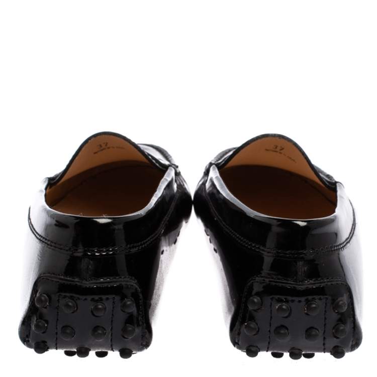 Pre Owned Tod's Black Patent Leather Penny Slip On Loafers Size 37