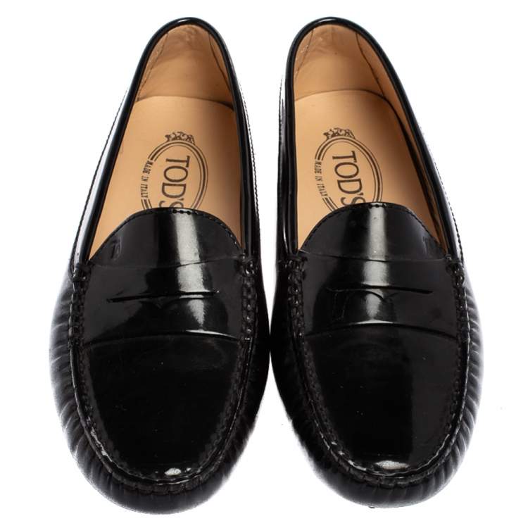 Pre Owned Tod's Black Patent Leather Penny Slip On Loafers Size 37