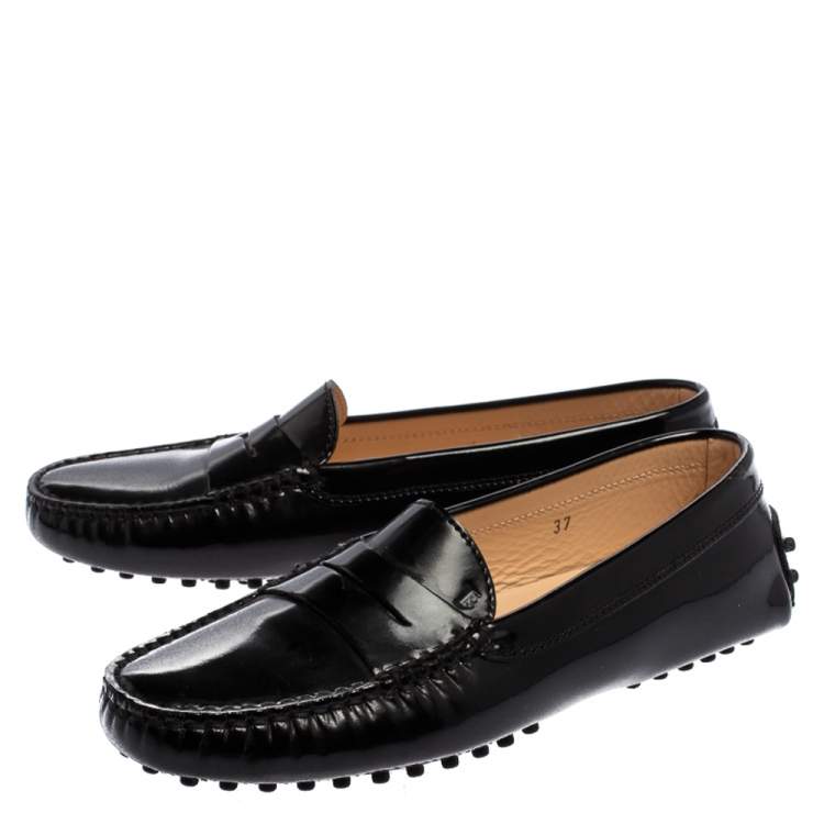 Pre Owned Tod's Black Patent Leather Penny Slip On Loafers Size 37