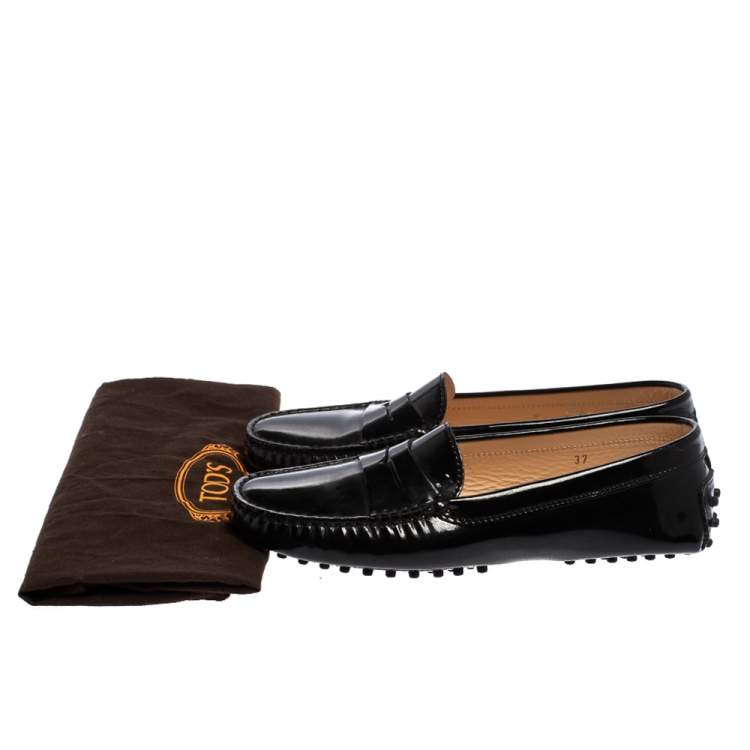 Pre Owned Tod's Black Patent Leather Penny Slip On Loafers Size 37