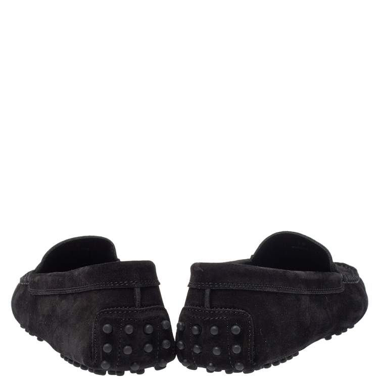 Pre Owned Tod's Black Suede Leather Gommino Penny Slip On Loafers Size 39