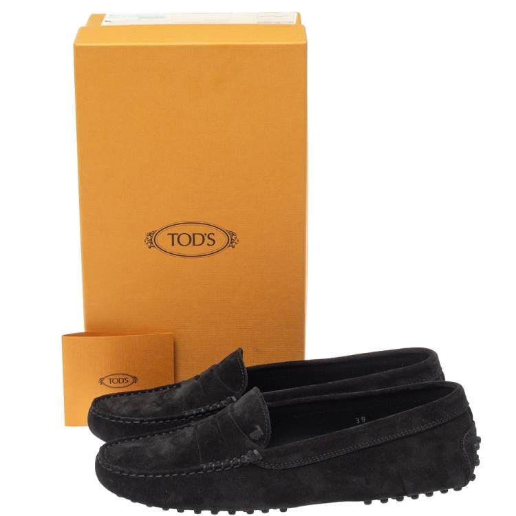 Pre Owned Tod's Black Suede Leather Gommino Penny Slip On Loafers Size 39