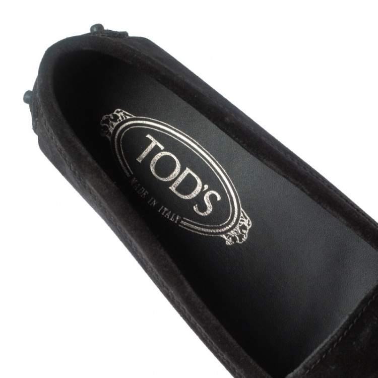Pre Owned Tod's Black Suede Leather Gommino Penny Slip On Loafers Size 39