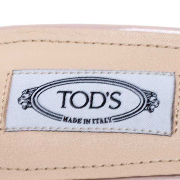 Pre Owned Tod's Blush Pink Patent Leather Double T Embellished Slide Sandals Size 39