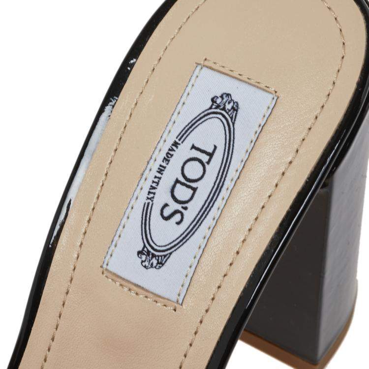 Pre Owned Tod's Black Patent Leather Double T Embellished Slide Sandals Size 37