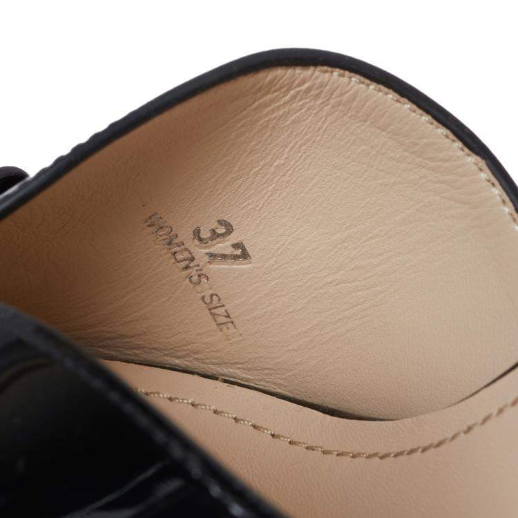 Pre Owned Tod's Black Patent Leather Double T Embellished Slide Sandals Size 37