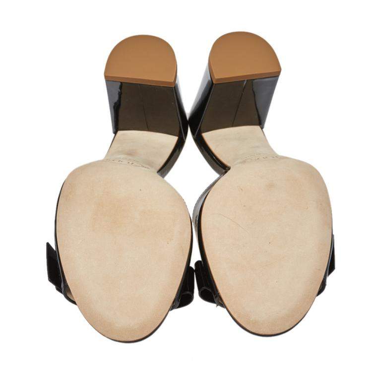 Pre Owned Tod's Black Patent Leather Double T Embellished Slide Sandals Size 37