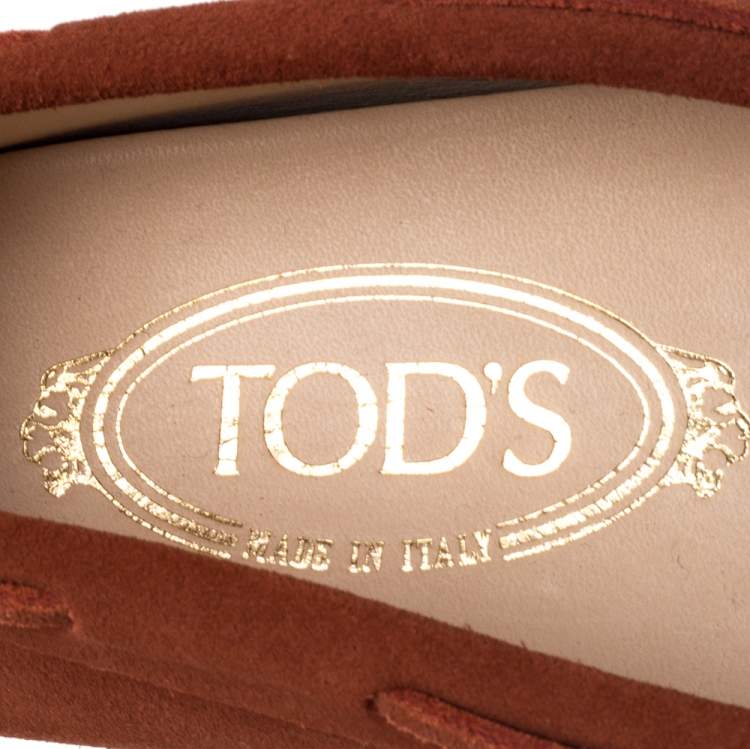 Pre Owned Tod's Tan Suede Bow Slip On Loafers Size 35.5