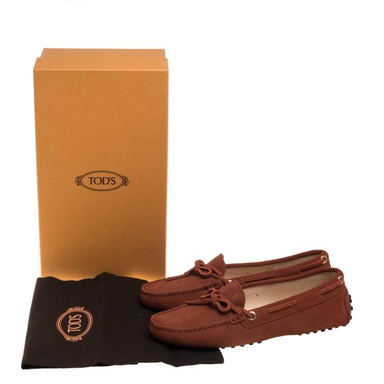 Pre Owned Tod's Tan Suede Bow Slip On Loafers Size 35.5