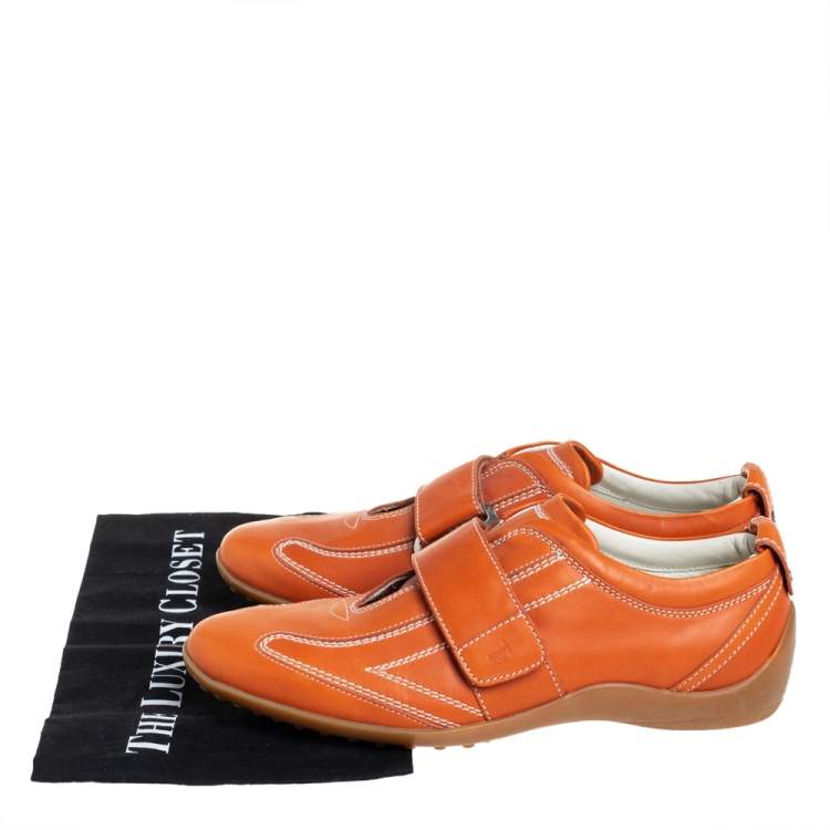 Pre Owned Tod's Leather Orange Velcro Strap Sneakers Size 40