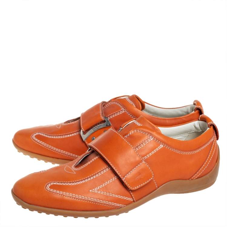 Pre Owned Tod's Leather Orange Velcro Strap Sneakers Size 40