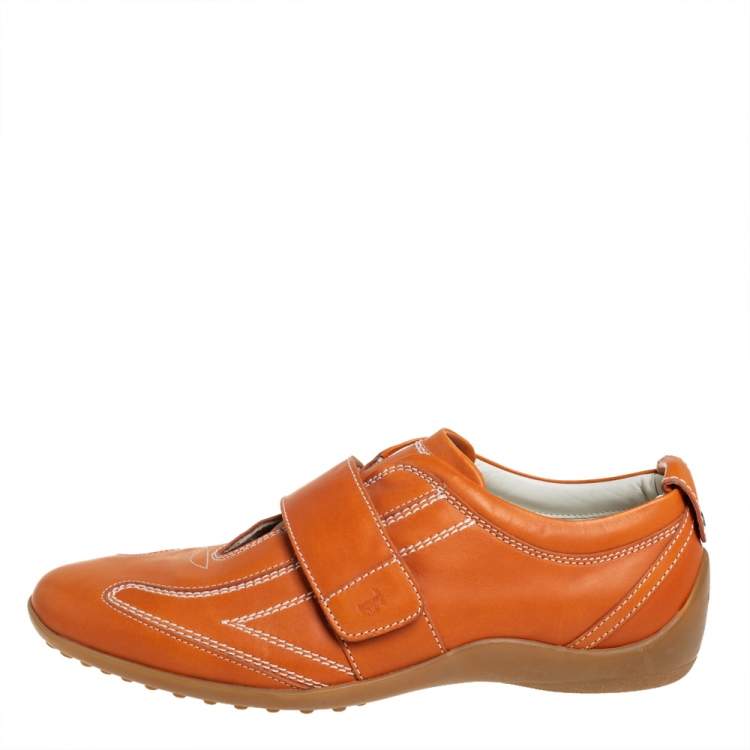 Pre Owned Tod's Leather Orange Velcro Strap Sneakers Size 40