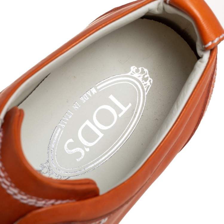 Pre Owned Tod's Leather Orange Velcro Strap Sneakers Size 40