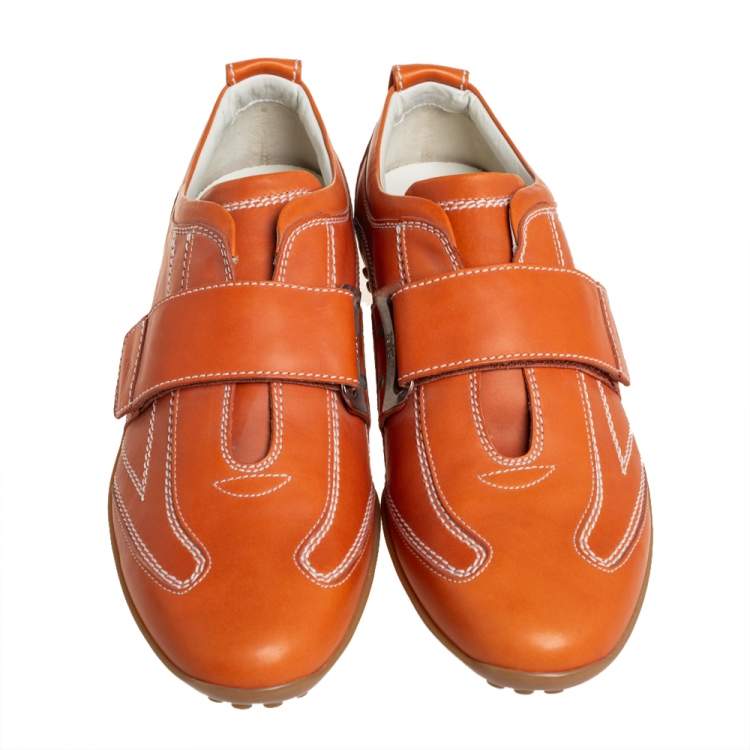 Pre Owned Tod's Leather Orange Velcro Strap Sneakers Size 40