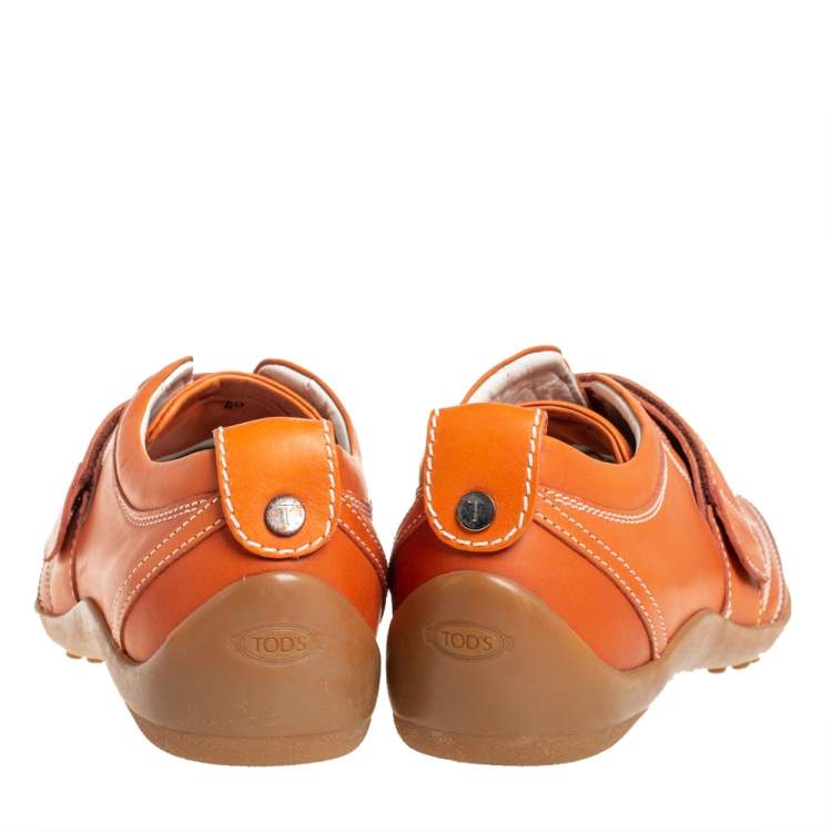 Pre Owned Tod's Leather Orange Velcro Strap Sneakers Size 40