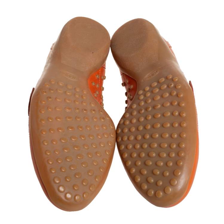 Pre Owned Tod's Leather Orange Velcro Strap Sneakers Size 40
