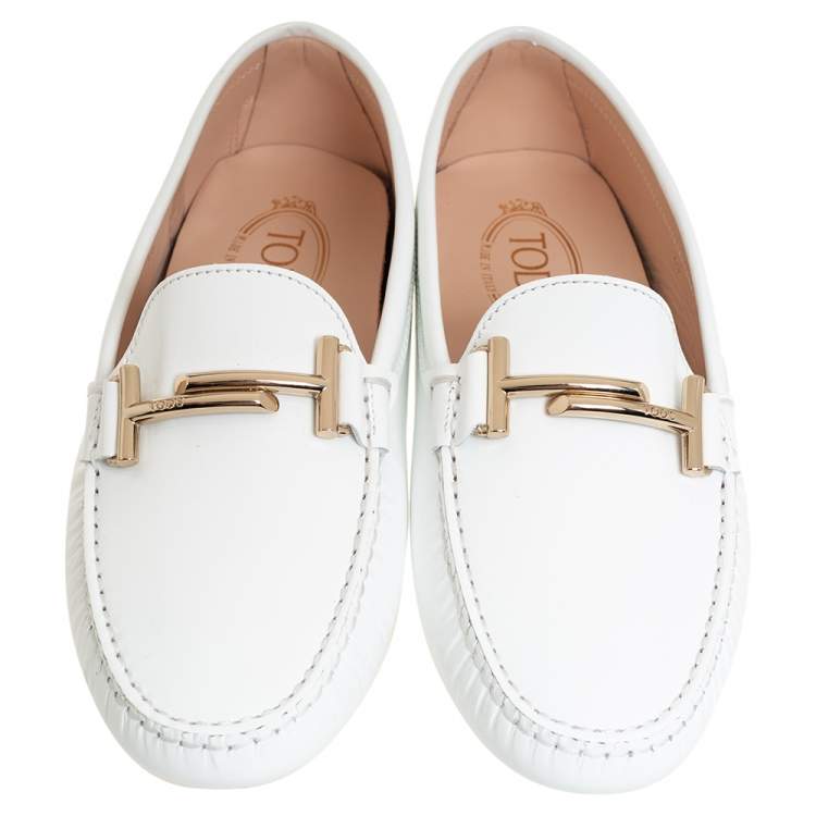 Pre Owned Tod's White Patent Leather Gommini Doppia  Loafers Size 39