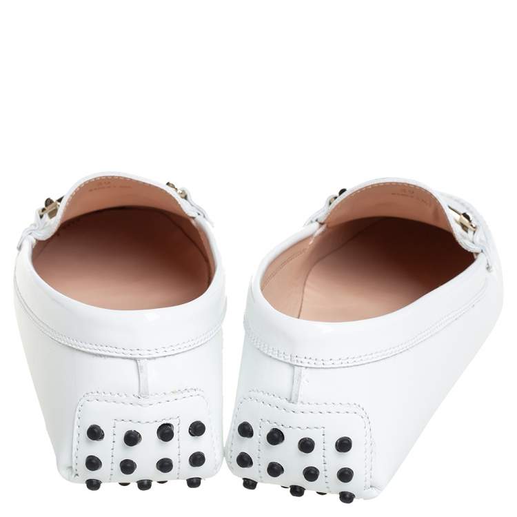 Pre Owned Tod's White Patent Leather Gommini Doppia  Loafers Size 39