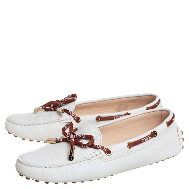 Pre Owned Tod's White Leather Gommini Driving Loafers Size 38