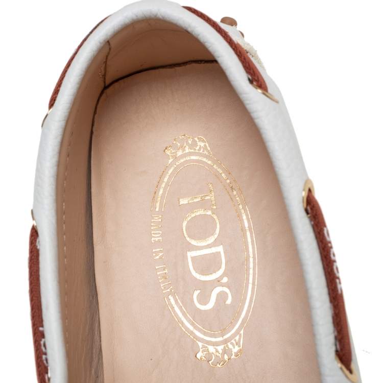 Pre Owned Tod's White Leather Gommini Driving Loafers Size 38